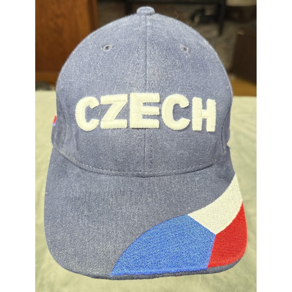 Czech Republic Flag Hat Cap Strap Back Mens One Size Blue Headwear Embroidered